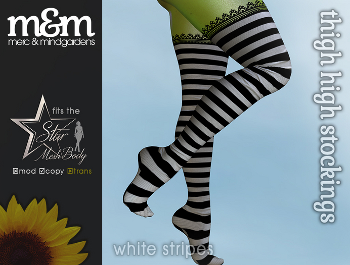 Second Life Marketplace - Stripy White Thigh High Stockings for Star